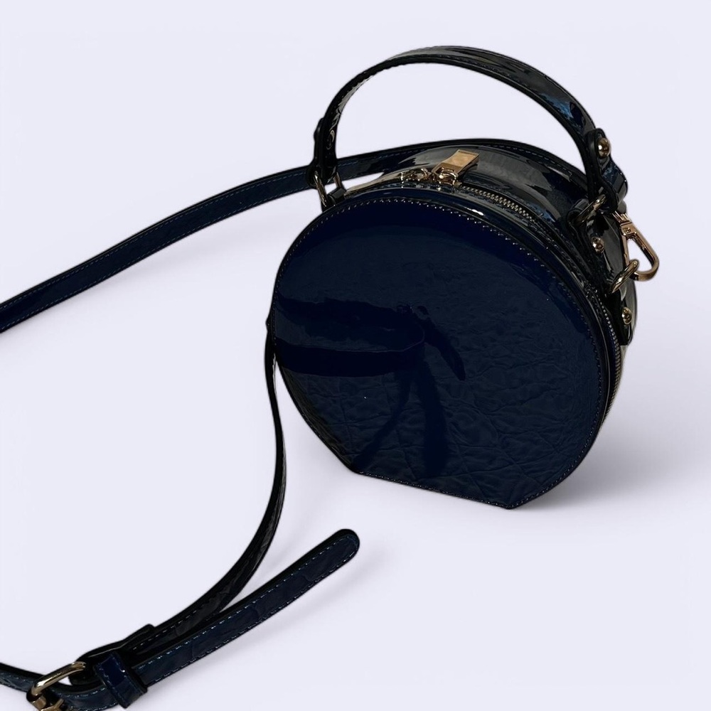 Royal blue patent leather pillbox crossbody purse